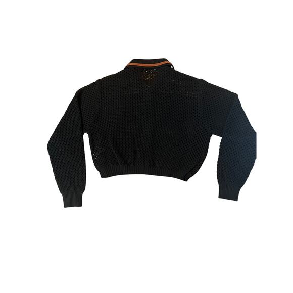 RE/DONE Black Crochet Mesh Polo Cardigan Women’s Size L - Picture 9 of 13